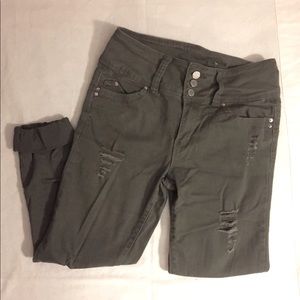 Olive Green Cropped YMI Ripped Skinny Jeans